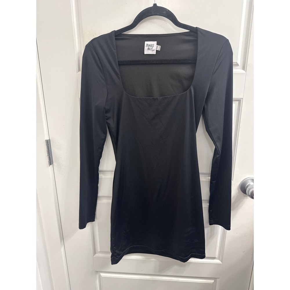 Princess Polly Black Long Sleeve Square Neck Bodycon Mini Dress US 6